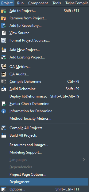 Deployment menu option