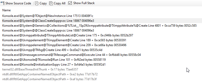 Deleaker stack trace