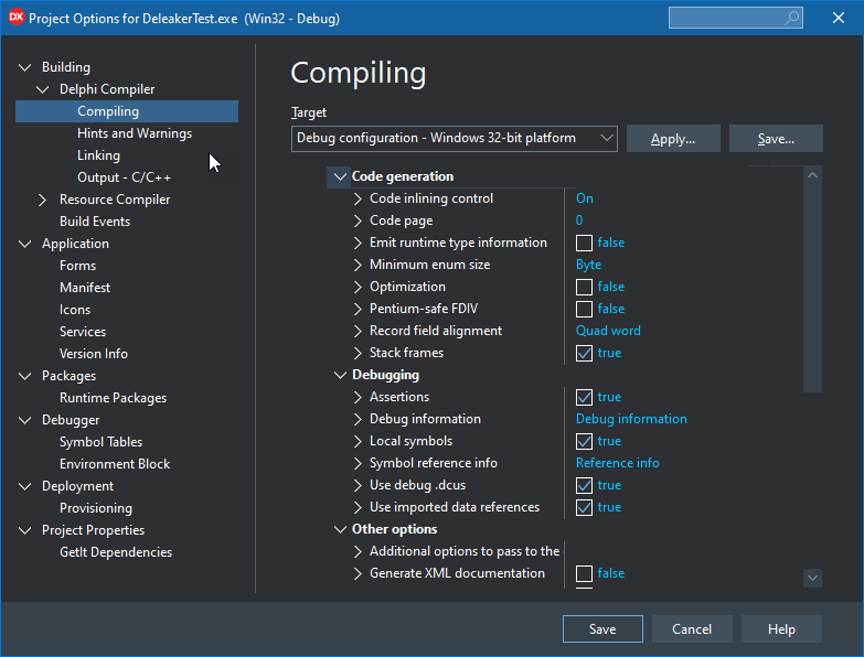 Delphi compiler options for Deleaker