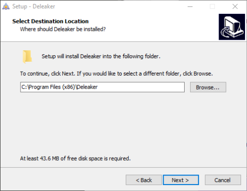 Deleaker installation screen