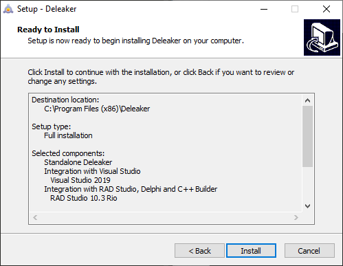 Deleaker installation completion screen