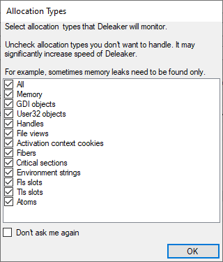 Deleaker command selection box