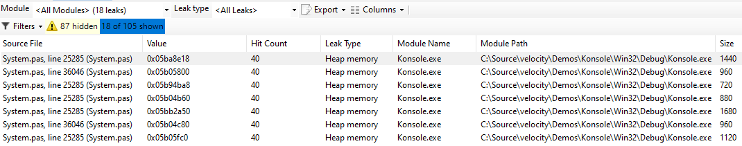 Deleaker profiling results and filters